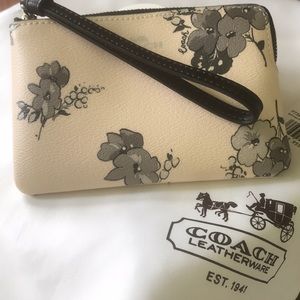 Coach Floral Wristlet in Cream and Gray - No Dustbag